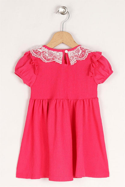 Girl's Fuchsia Crew Neck Lace Dress