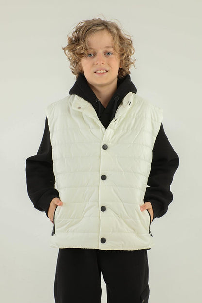 High Collar Zipper Double Pocket Detailed Boy's Puffer Vest