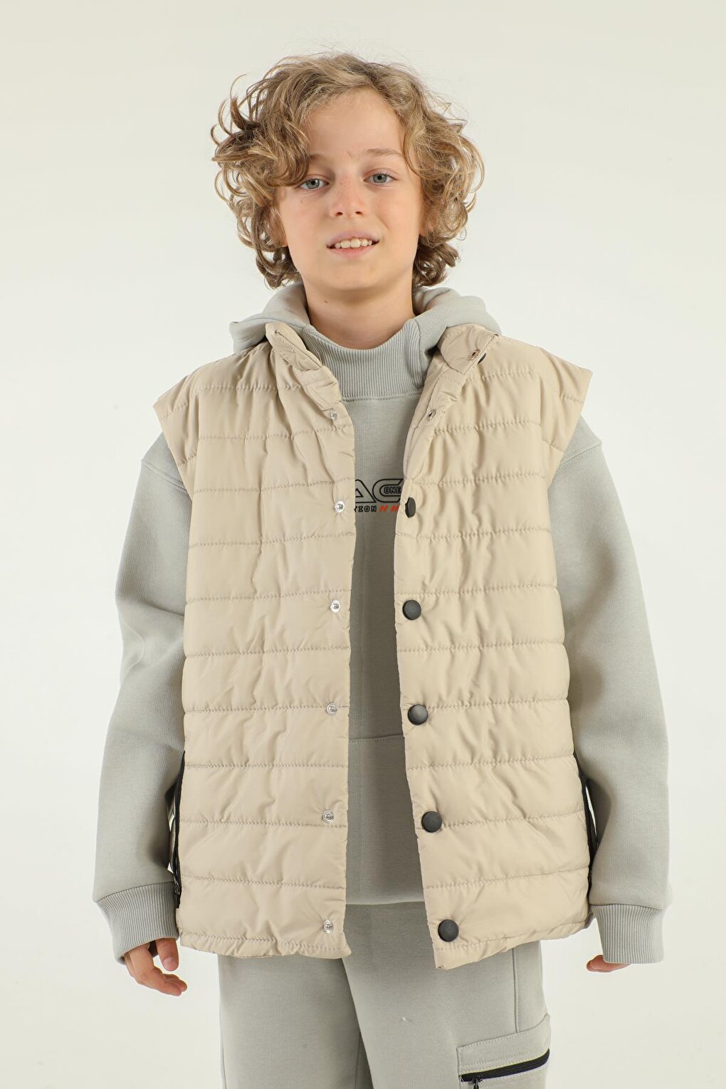 High Collar Zipper Double Pocket Detailed Boy's Puffer Vest