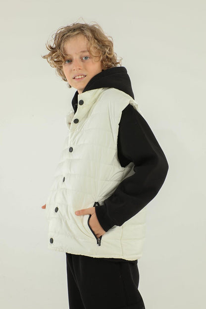 High Collar Zipper Double Pocket Detailed Boy's Puffer Vest