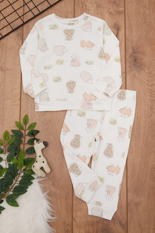 White Hedgehog Printed Baby Boy Tracksuit 17457