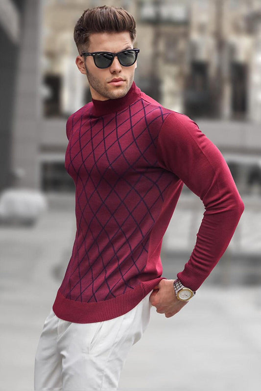 Claret Red Turtleneck Knitwear Sweater 5785