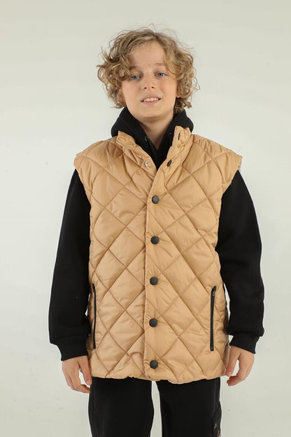 High Collar Button Detailed Boy's Vest