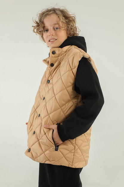 High Collar Button Detailed Boy's Vest