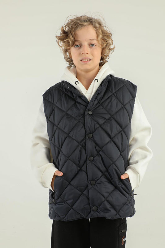 High Collar Button Detailed Boy's Vest