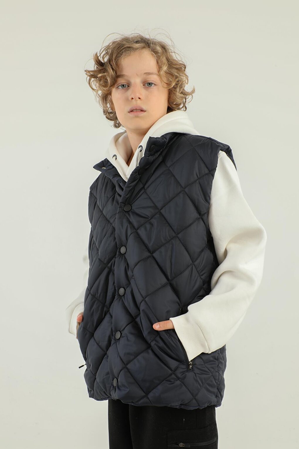 High Collar Button Detailed Boy's Vest