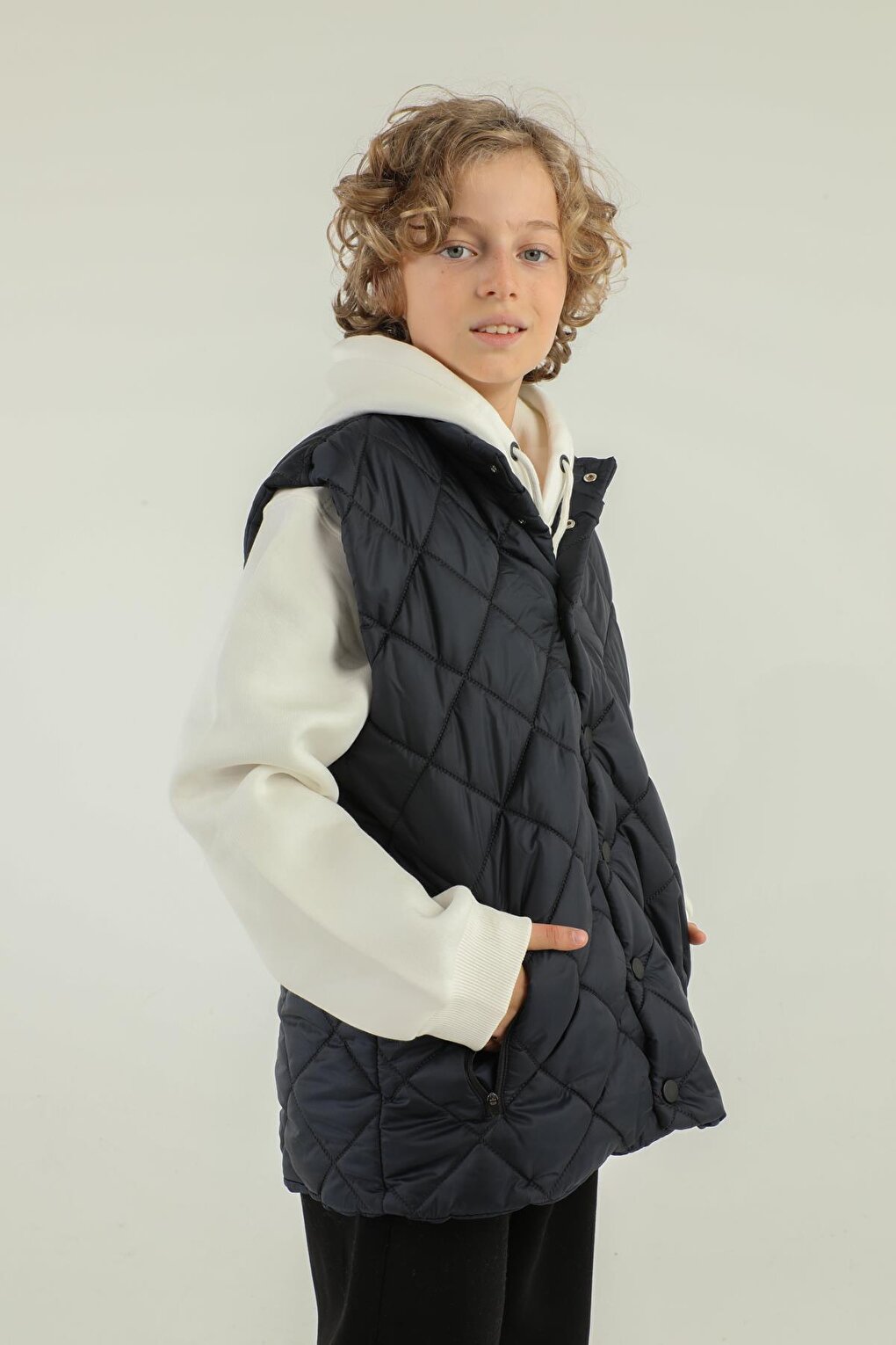 High Collar Button Detailed Boy's Vest