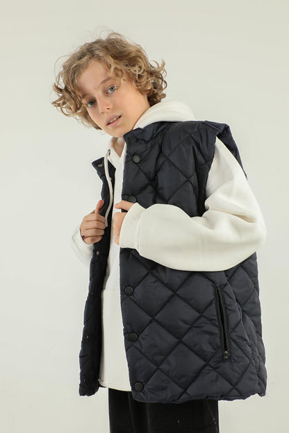 High Collar Button Detailed Boy's Vest