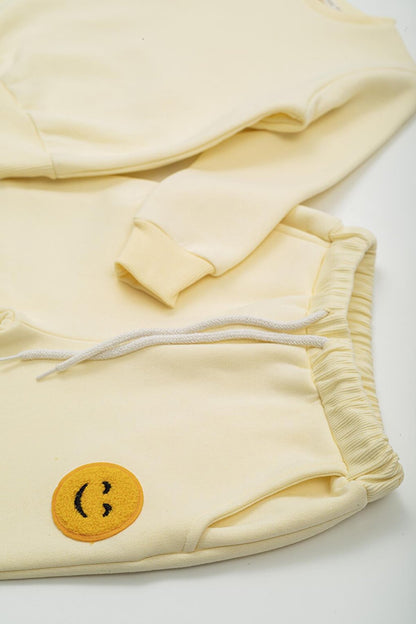 Yellow Bottom and Top Set with Yellow Emoji Embroidery