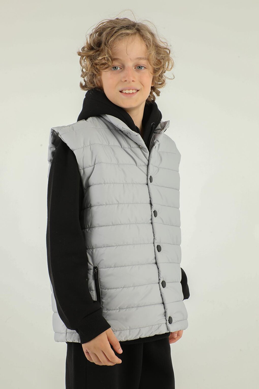 High Collar Zipper Double Pocket Detailed Boy's Puffer Vest