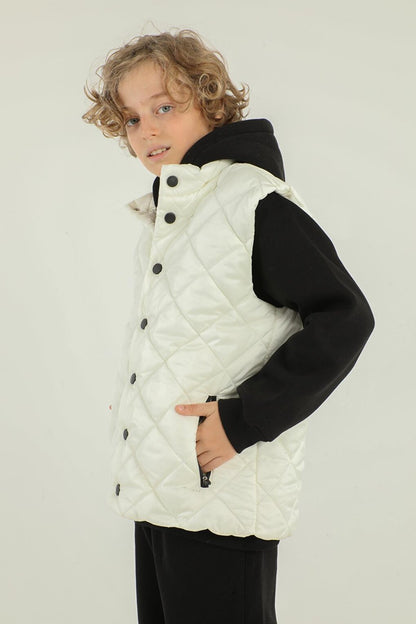 High Collar Button Detailed Boy's Vest