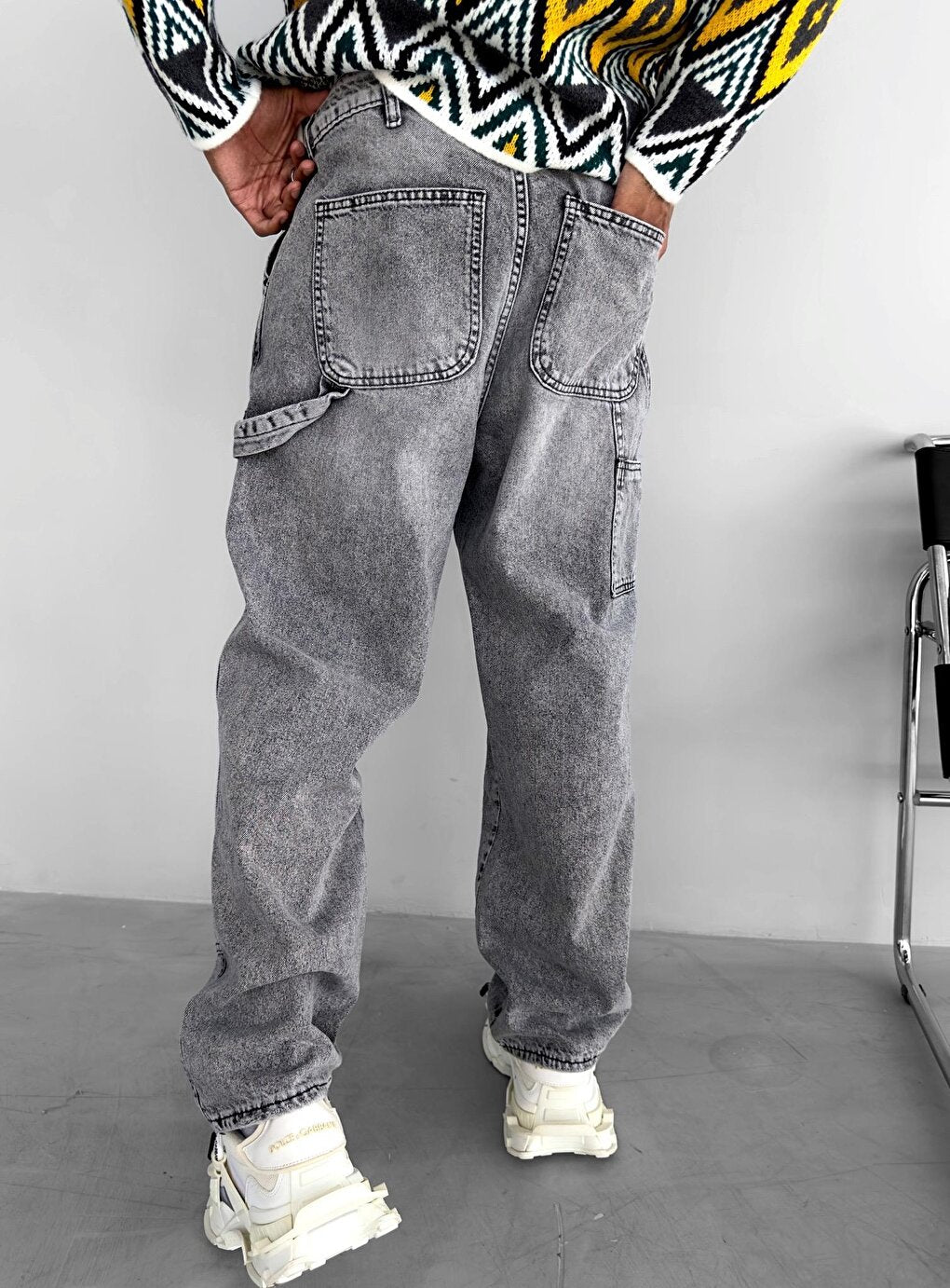 Piece Patchwork Jean Trousers Gray