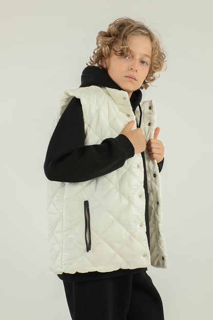 High Collar Button Detailed Boy's Vest