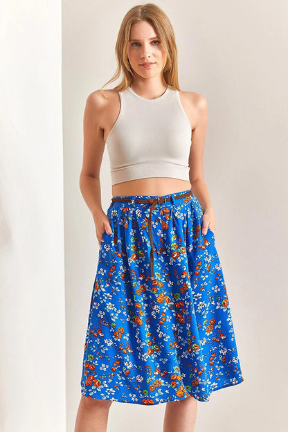 Women's Belted Patterned Skirt