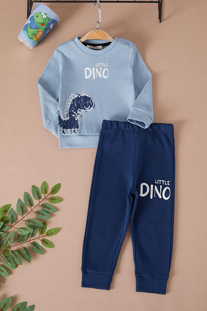 Blue Little Dinosaur Printed Baby Boy Set 17404