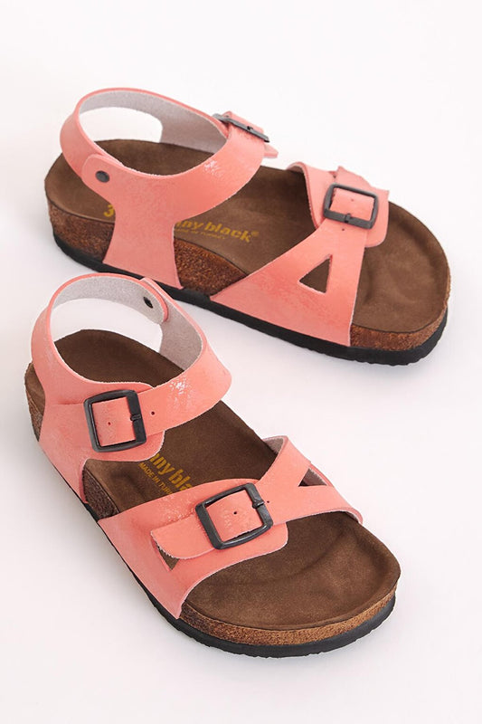 Children's Unisex Pomegranate Blossom Comfortable Poly Sole Double Buckle Sandals