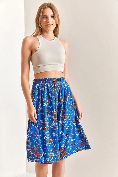 Women's Belted Patterned Skirt