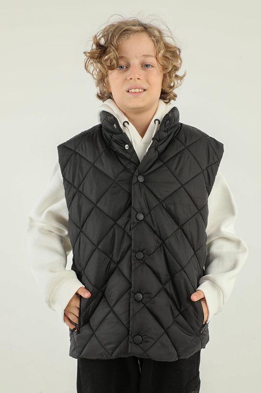 High Collar Button Detailed Boy's Vest