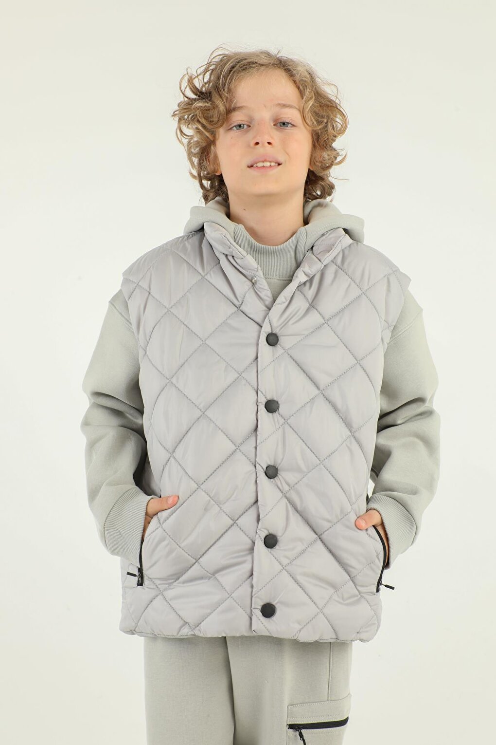 High Collar Button Detailed Boy's Vest