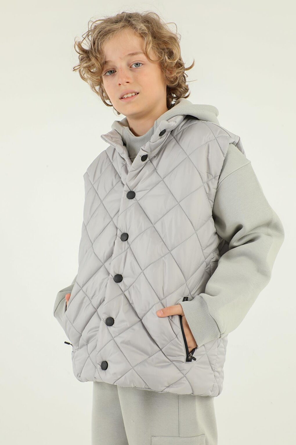 High Collar Button Detailed Boy's Vest