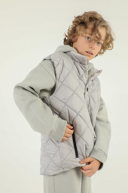 High Collar Button Detailed Boy's Vest