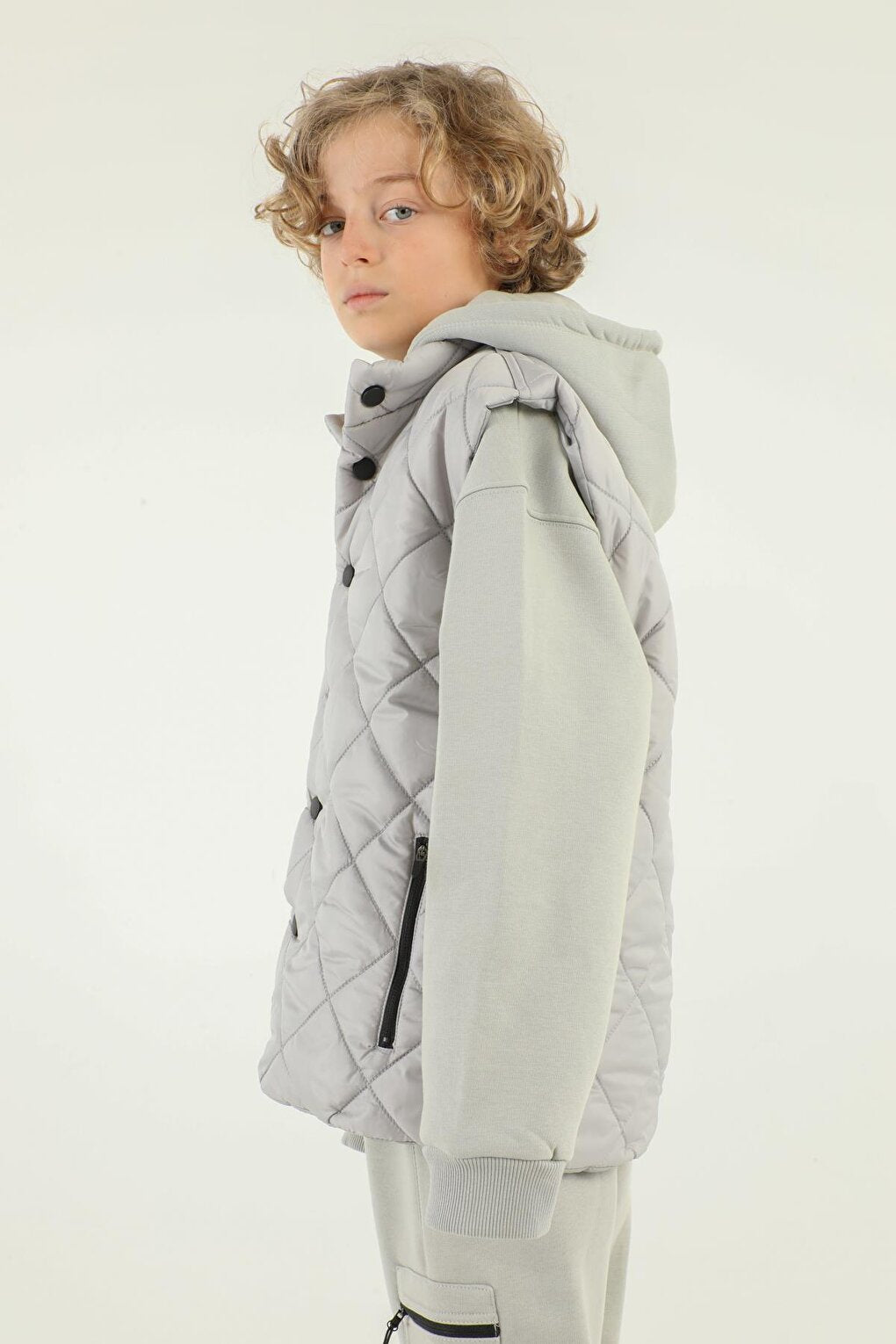 High Collar Button Detailed Boy's Vest