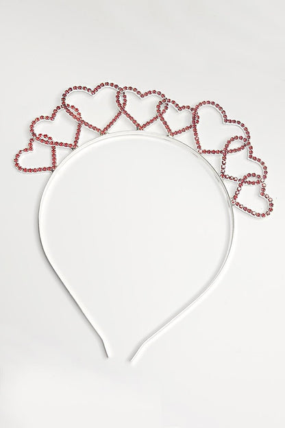 Red Row Stone Heart Detailed Party Crown Heart Crown