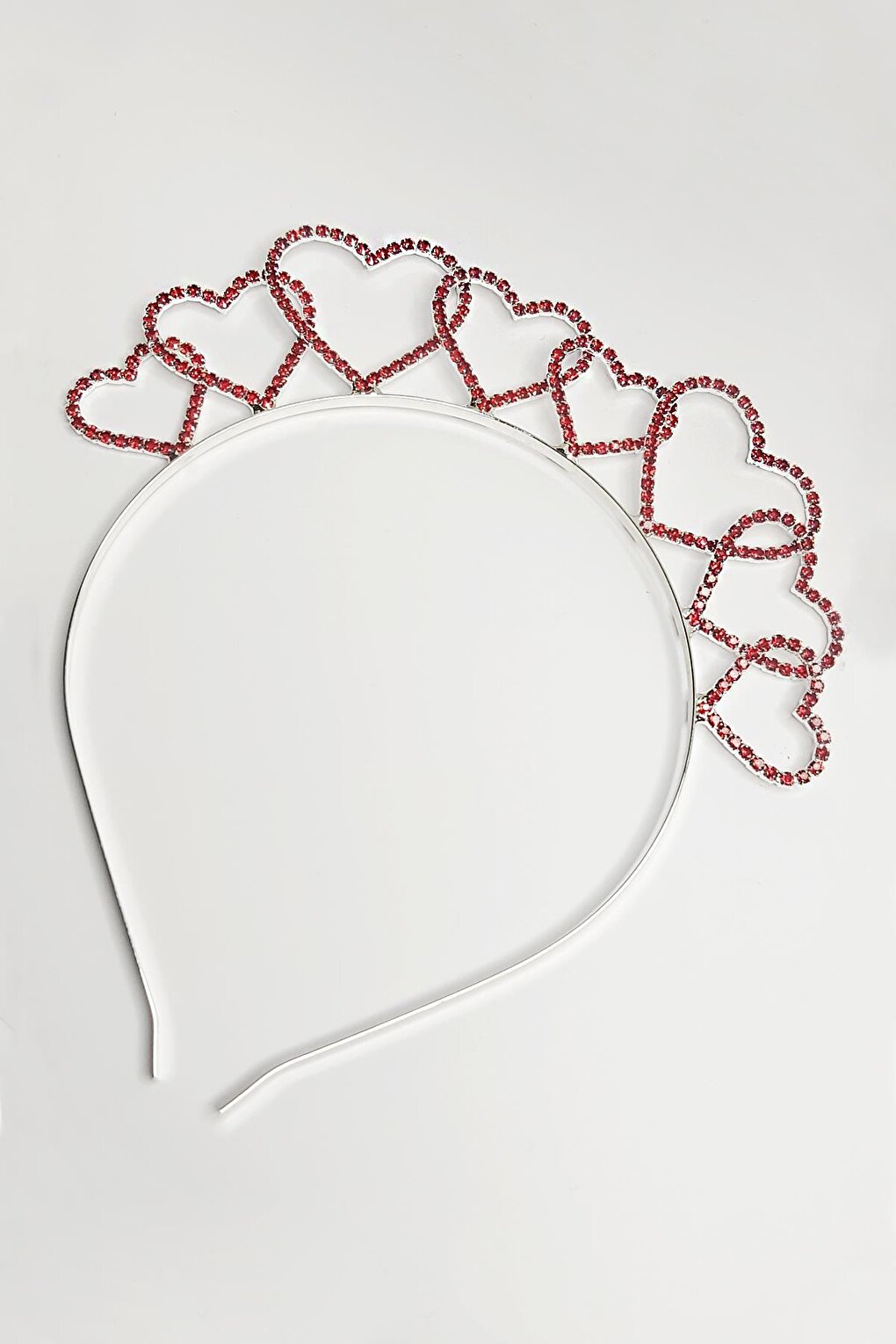 Red Row Stone Heart Detailed Party Crown Heart Crown