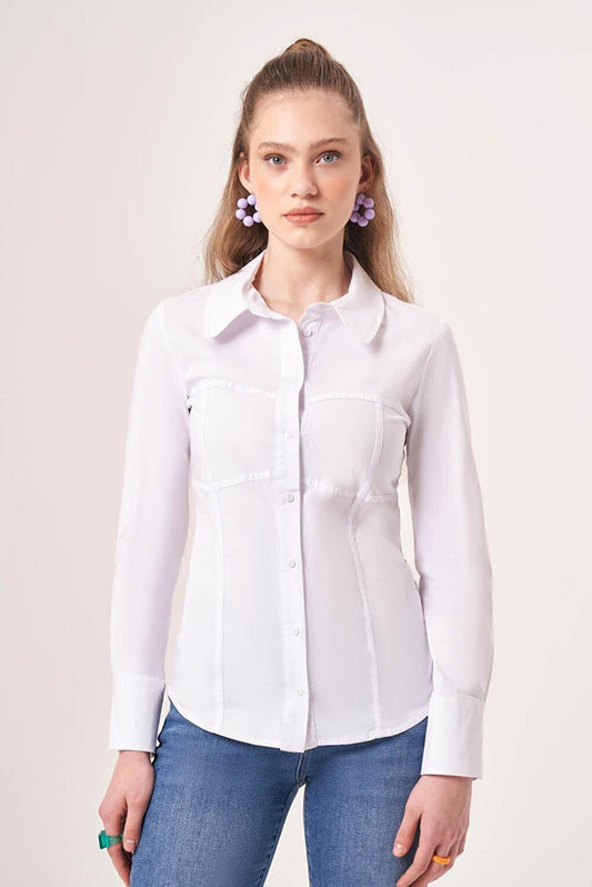 White Shirt with Front Darts and Chest Detail