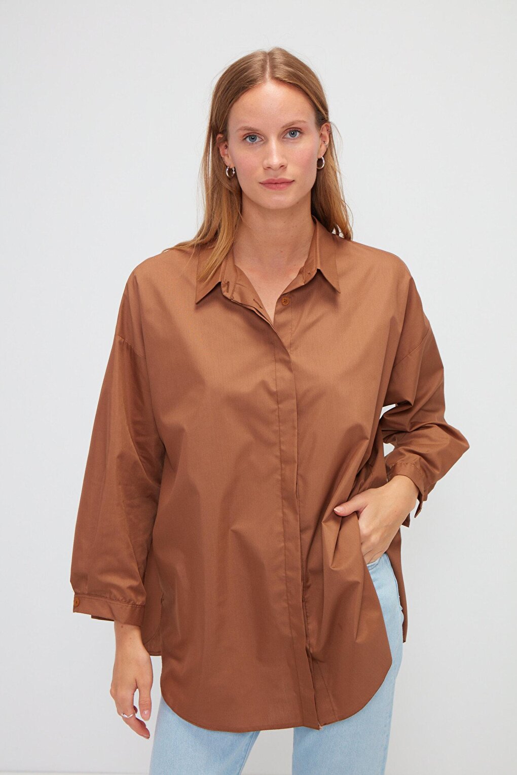 Plain Long Sleeve Oversize Poplin Shirt