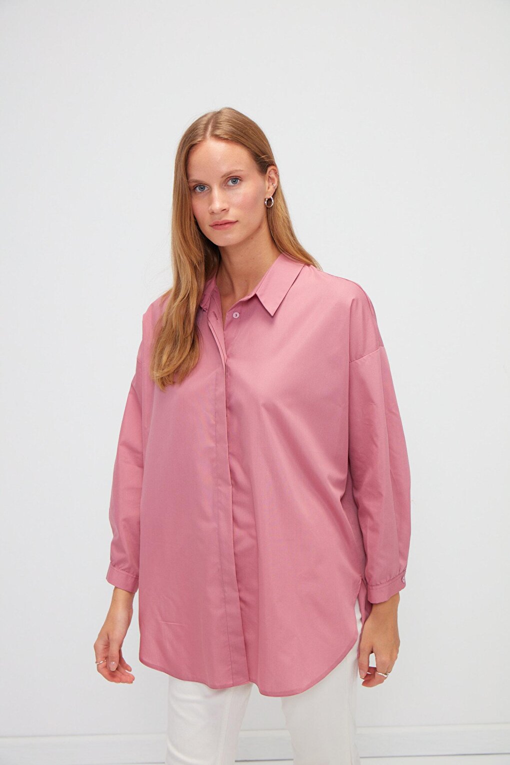 Plain Long Sleeve Oversize Poplin Shirt