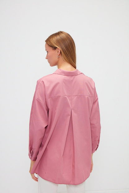 Plain Long Sleeve Oversize Poplin Shirt