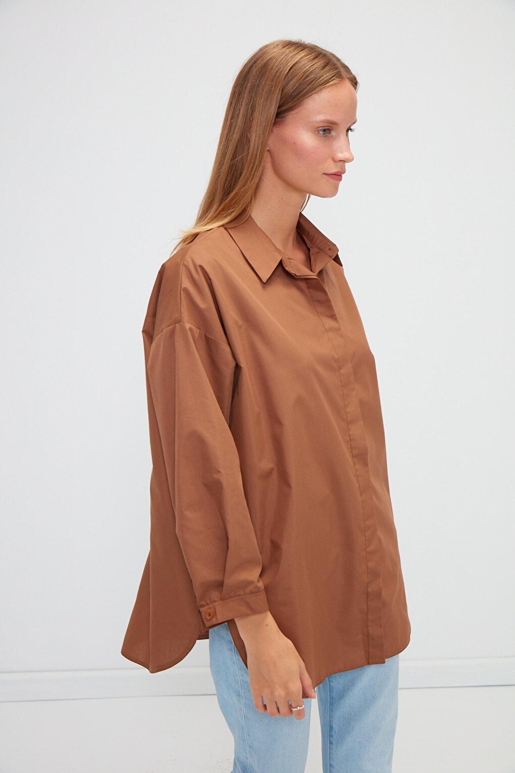 Plain Long Sleeve Oversize Poplin Shirt