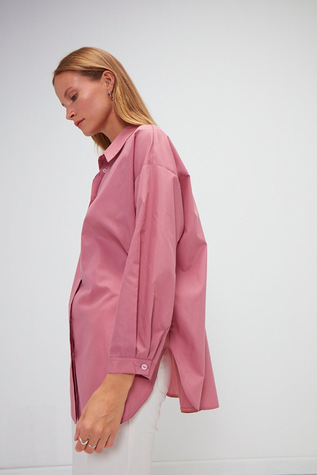 Plain Long Sleeve Oversize Poplin Shirt