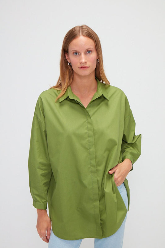 Plain Long Sleeve Oversize Poplin Shirt