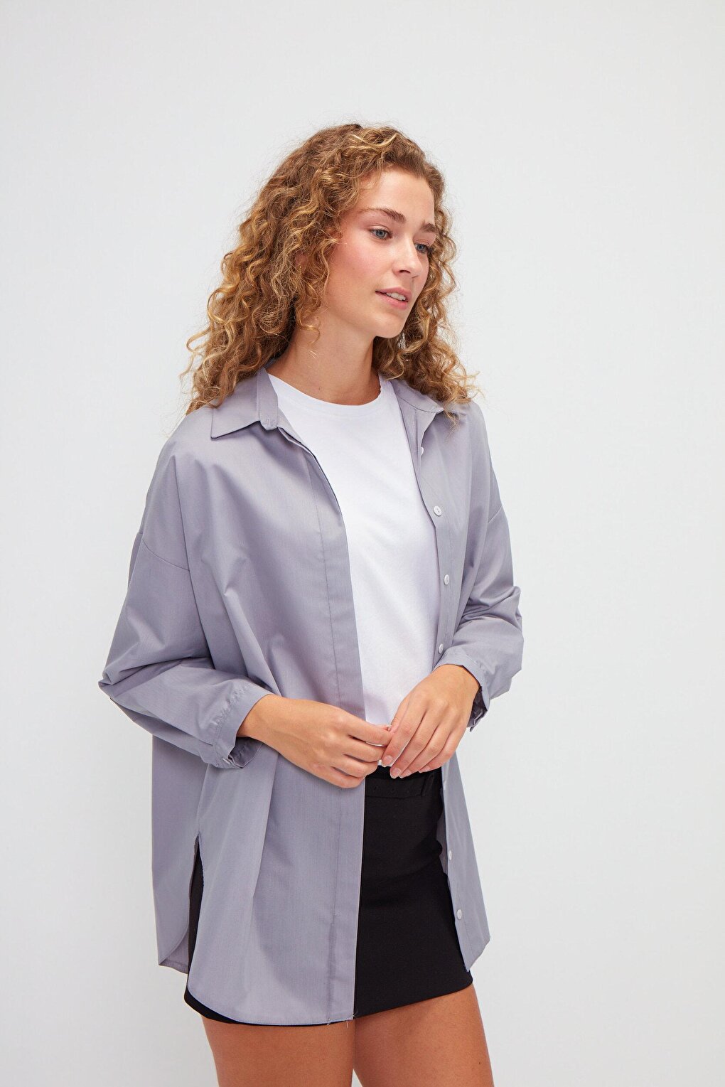 Plain Long Sleeve Oversize Poplin Shirt