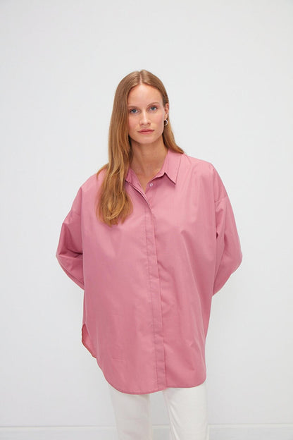 Plain Long Sleeve Oversize Poplin Shirt