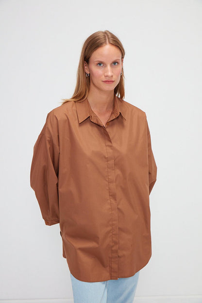 Plain Long Sleeve Oversize Poplin Shirt