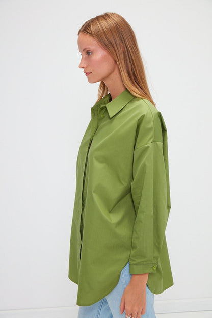 Plain Long Sleeve Oversize Poplin Shirt