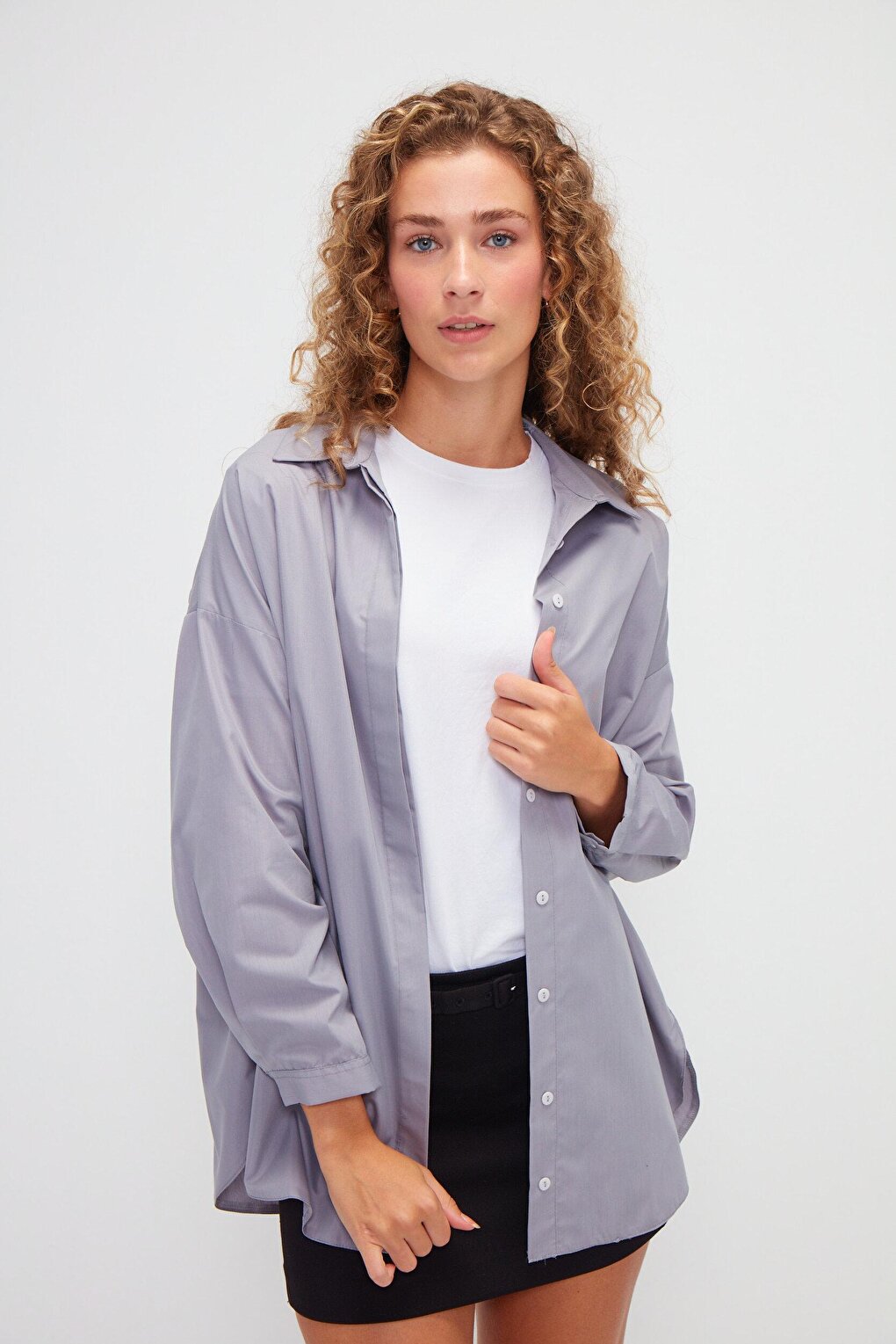 Plain Long Sleeve Oversize Poplin Shirt