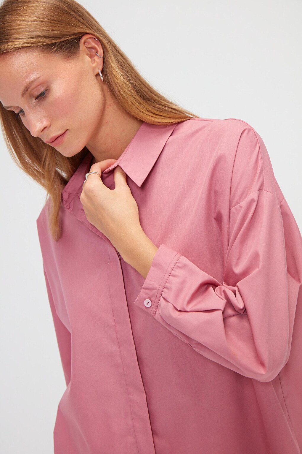 Plain Long Sleeve Oversize Poplin Shirt