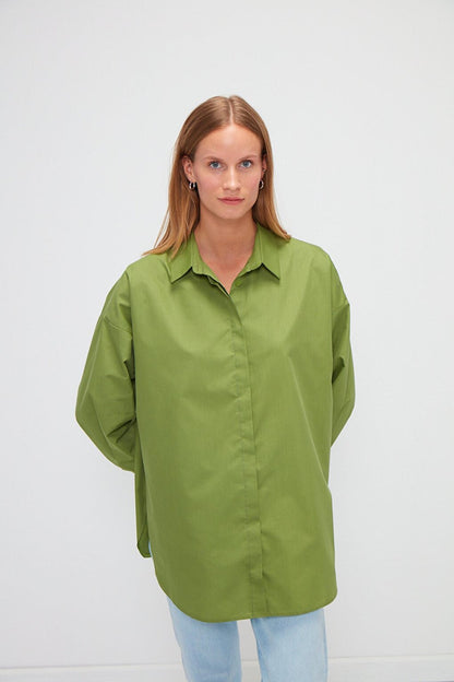 Plain Long Sleeve Oversize Poplin Shirt