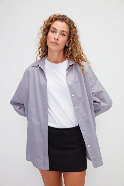 Plain Long Sleeve Oversize Poplin Shirt