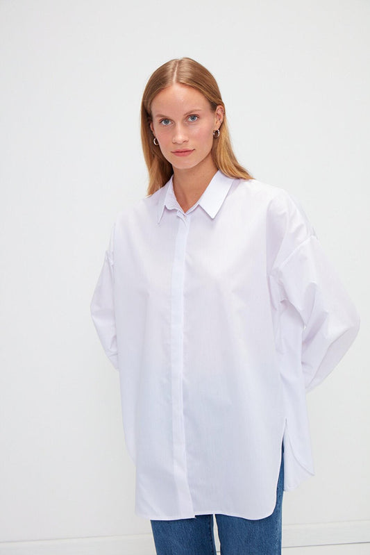 Plain Long Sleeve Oversize Poplin Shirt