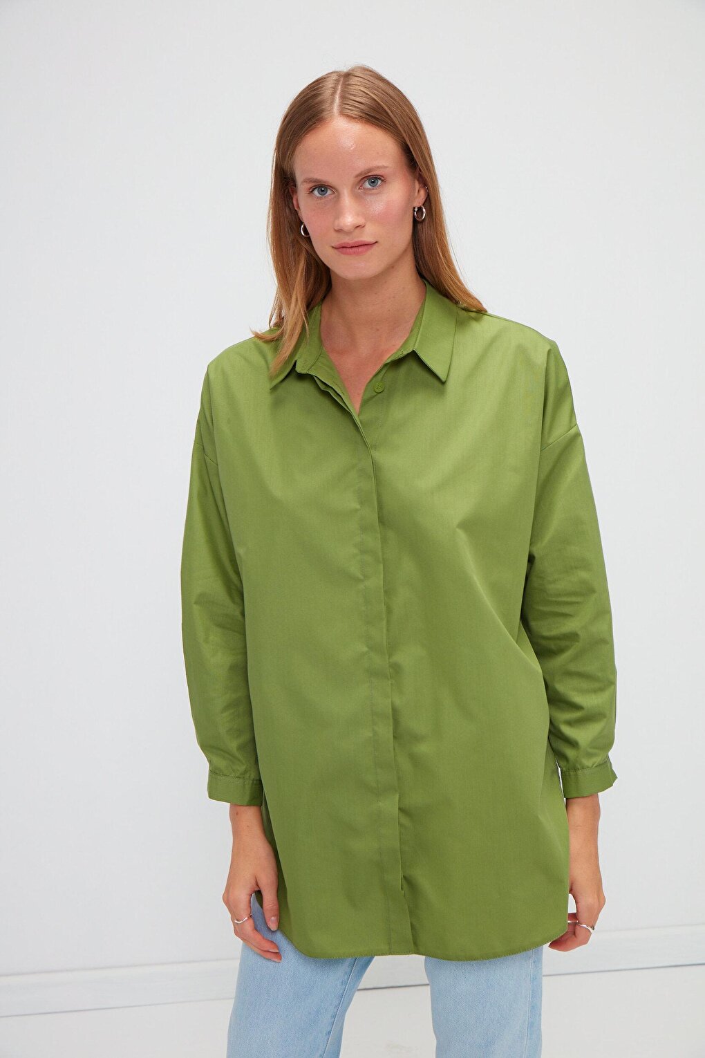 Plain Long Sleeve Oversize Poplin Shirt