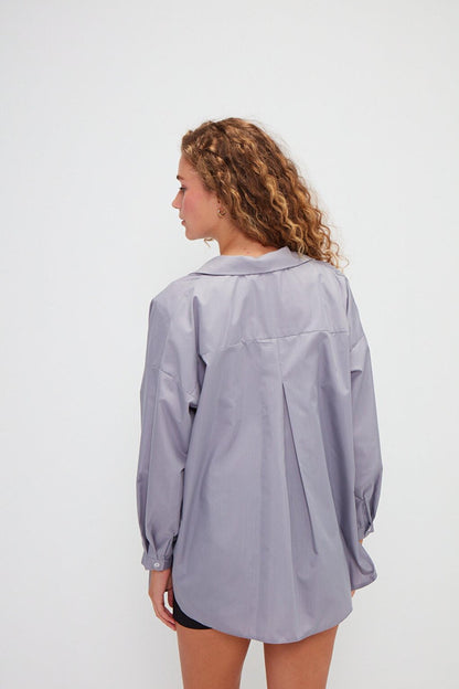 Plain Long Sleeve Oversize Poplin Shirt