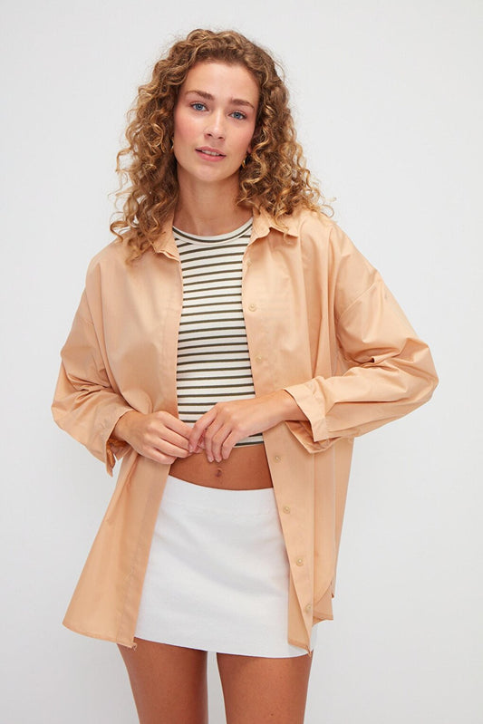 Plain Long Sleeve Oversize Poplin Shirt