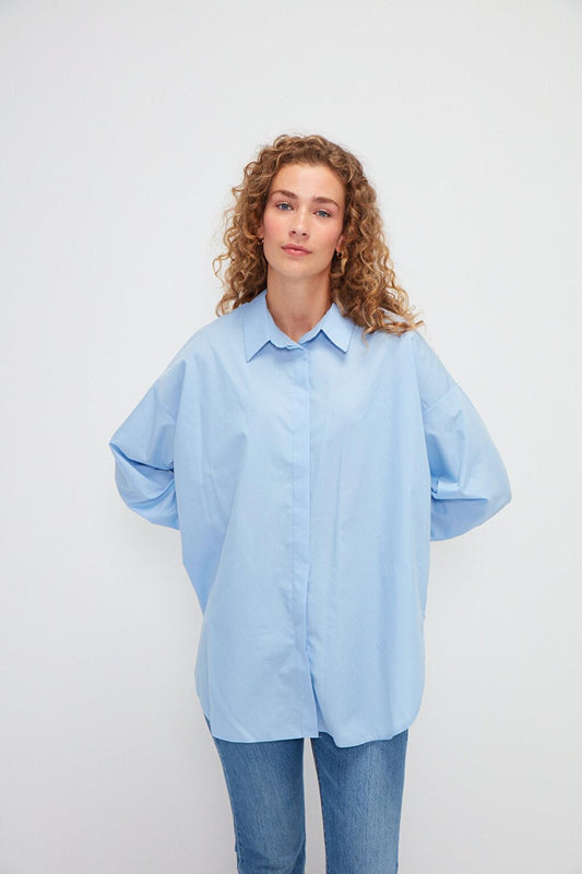 Plain Long Sleeve Oversize Poplin Shirt