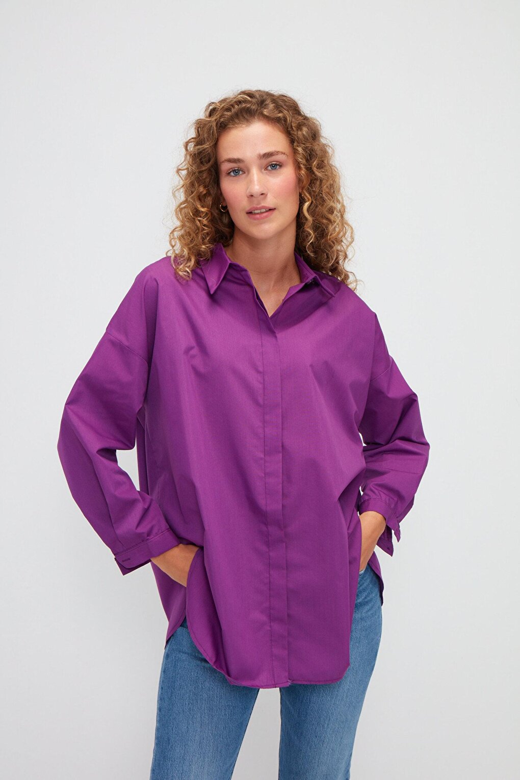 Plain Long Sleeve Oversize Poplin Shirt