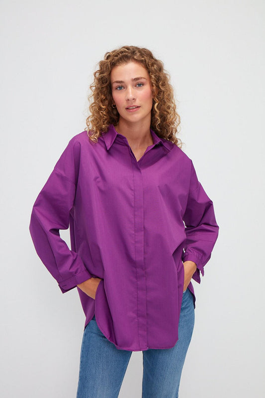 Plain Long Sleeve Oversize Poplin Shirt